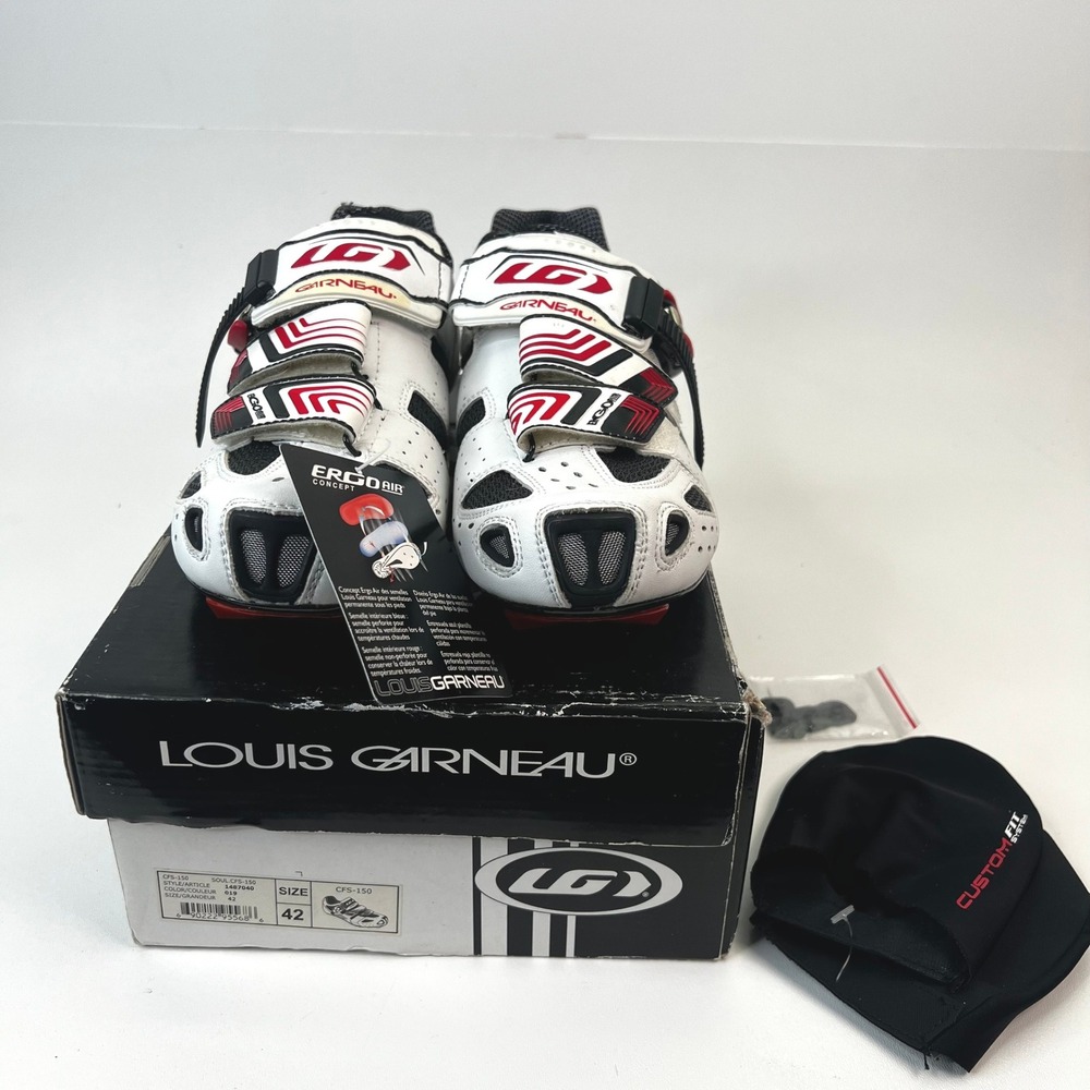 Louis Garneau CFS-150‎ Cycling Shoes Mens Size 9 White Red Black Ergo Air Carbon